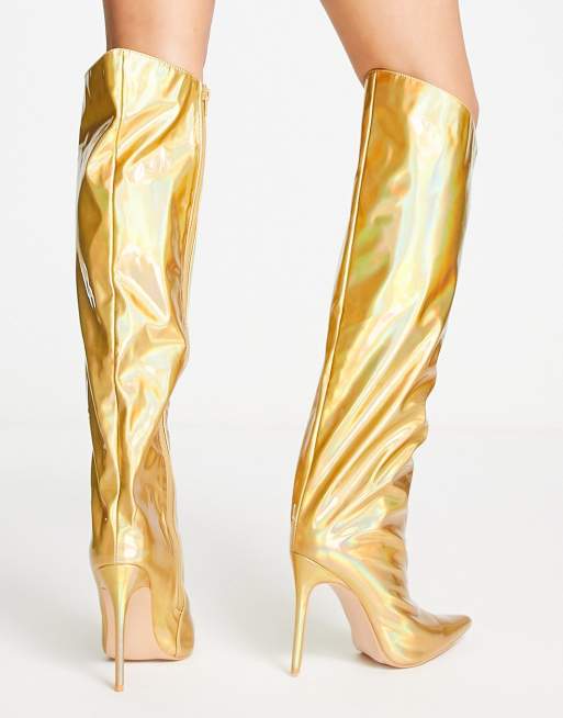 Gold knee hot sale high heels