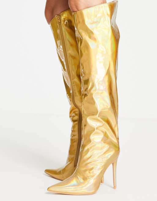 Gold thigh high heels sale