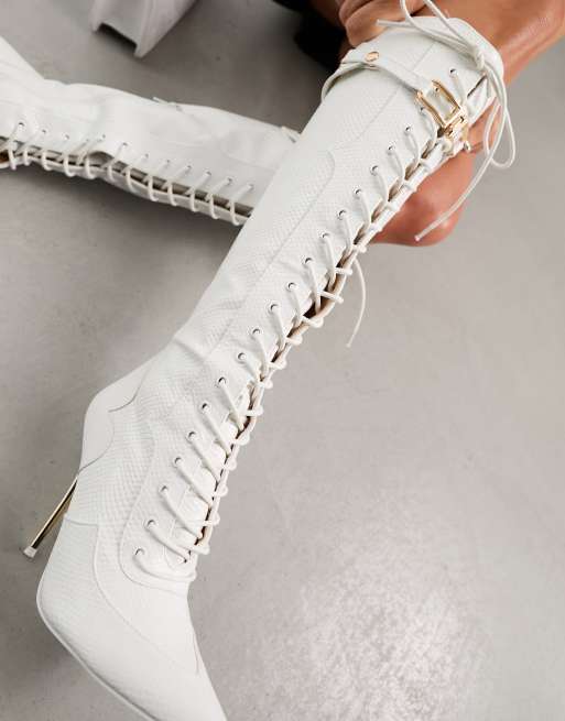 Knee high white store lace up boots