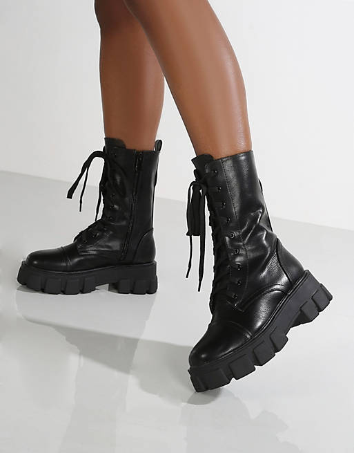 vokal rør Macadam Public Desire Intention chunky lace up boots with removeable pouch in black  | ASOS