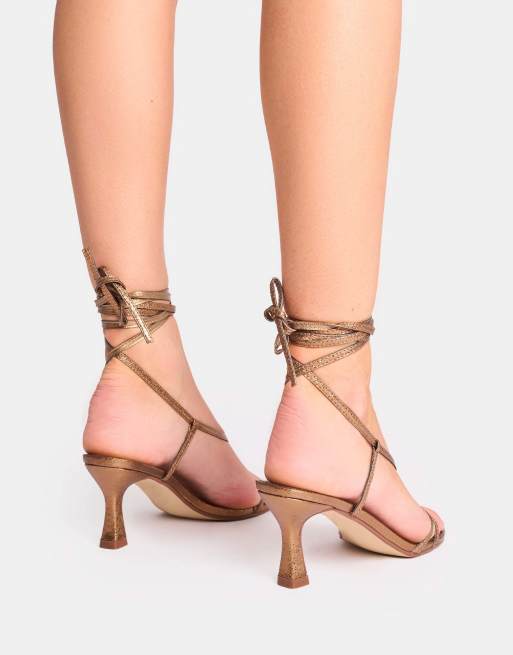 Public Desire Irisa lace up strappy mid heels in bronze, 2 of 4