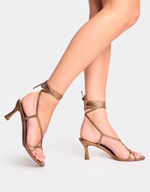 Public Desire Irisa lace up strappy mid heels in bronze, 3 of 4