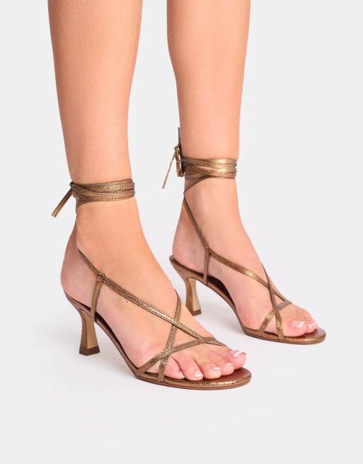 Public Desire Irisa lace up strappy mid heels in bronze, 4 of 4