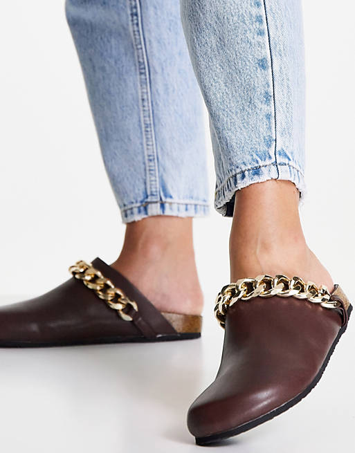 Public Desire Isabel mule clogs with chain trim in brown