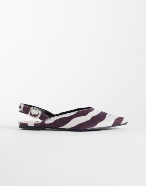 Public Desire Iskra slingback flat shoes in zebra - view 1
