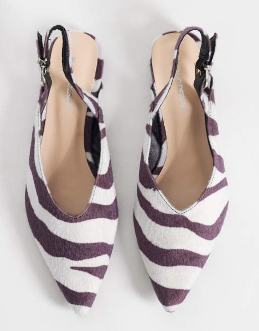 Public Desire Iskra slingback flat shoes in zebra, 2 of 4