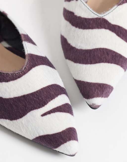 Public Desire Iskra slingback flat shoes in zebra, 3 of 4