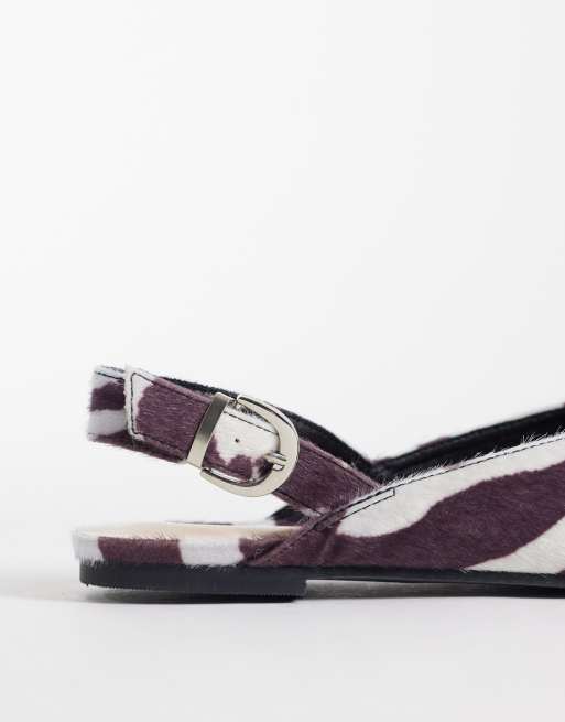 Public Desire Iskra slingback flat shoes in zebra, 4 of 4