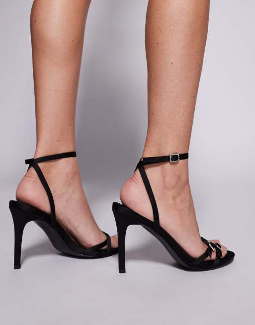 Public Desire Jenna mid heeled sandals in black with embellished buckles, 3 of 4
