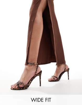 Public Desire Wide Fit Public Desire Jenna Wide Fit Mid Heeled Sandals In Leopard With Embellished Buckles-multi