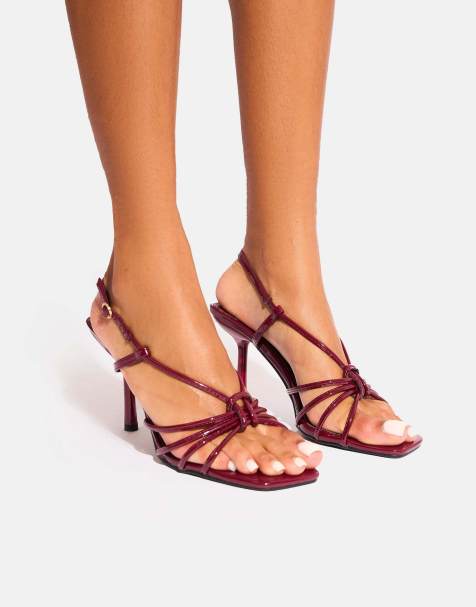 Public Desire Jiniso knot front strappy heels in burgundy - view 1