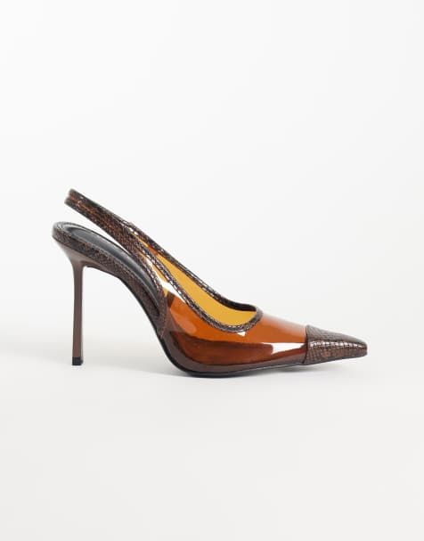 Public Desire Jooles slingback heeled shoes in brown snake - view 1