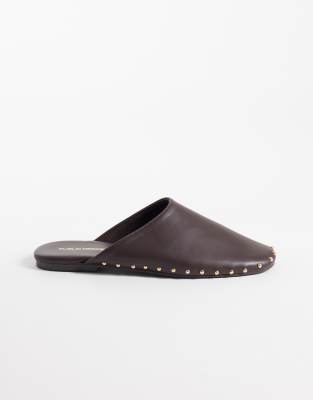 Public Desire Joy Flat Mules With Studs In Brown