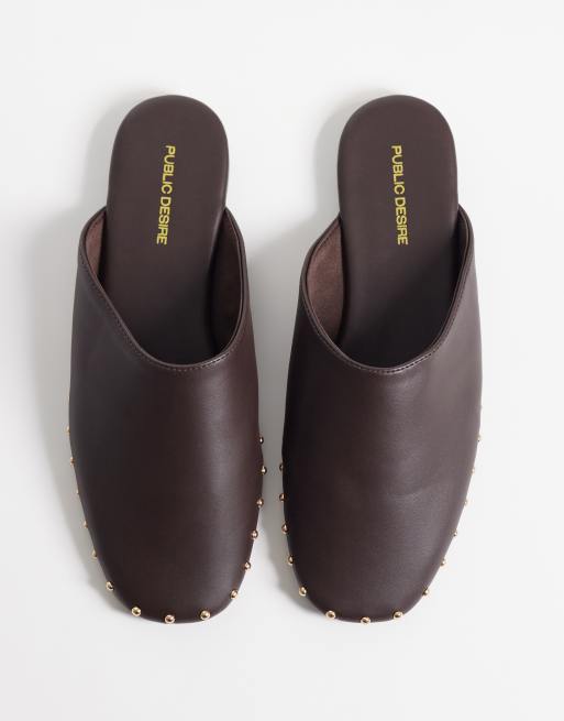 Public Desire Joy płaskie mule z ćwiekami w brązie, 2 z 4