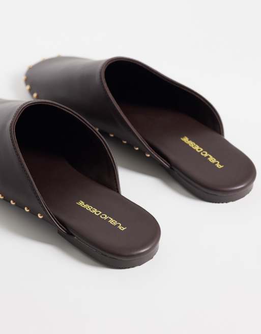 Public Desire Joy platte muiltjes met studs in bruin, 4 van 4