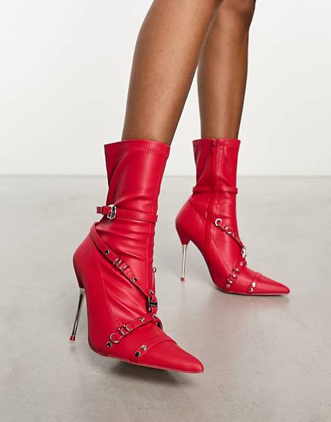 Public Desire Joyride strap detail heeled boots in red
