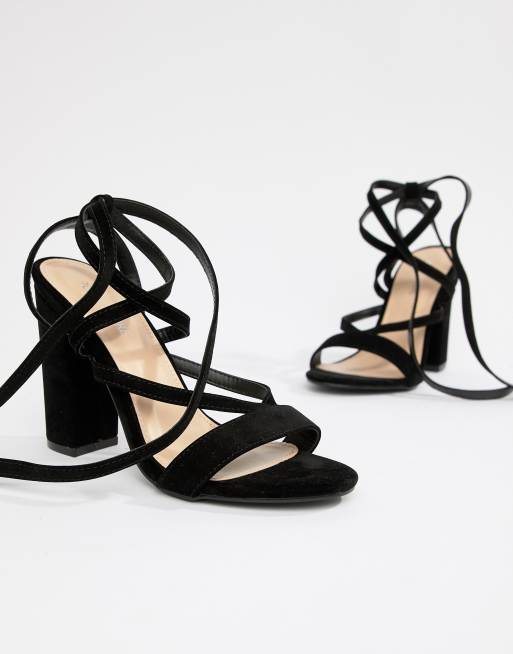 Public Desire Julia Black Block Heel Tie Up Sandals, $17