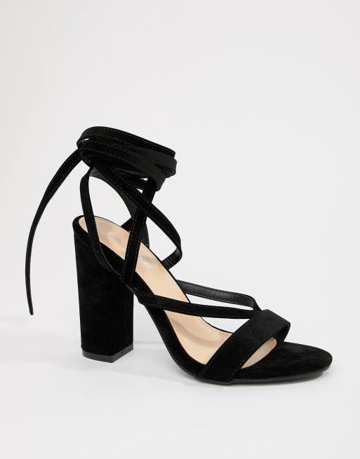 Public Desire Julia black block heel tie up sandals