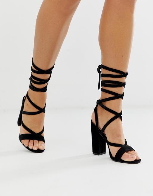 Public Desire Julia black block heel tie up sandals