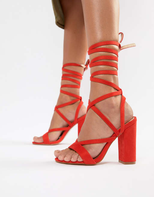 Public Desire Julia Sandales lacets avec talons carr s Rouge