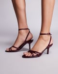 [Public Desire] Public Desire Juliette buckle heeled sandals in burgundy patent-Red 37 Burgundy patent