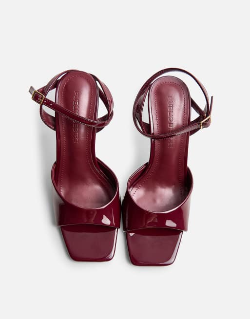 Public Desire June ankle strap peep toe heels in burgundy, 2 of 4