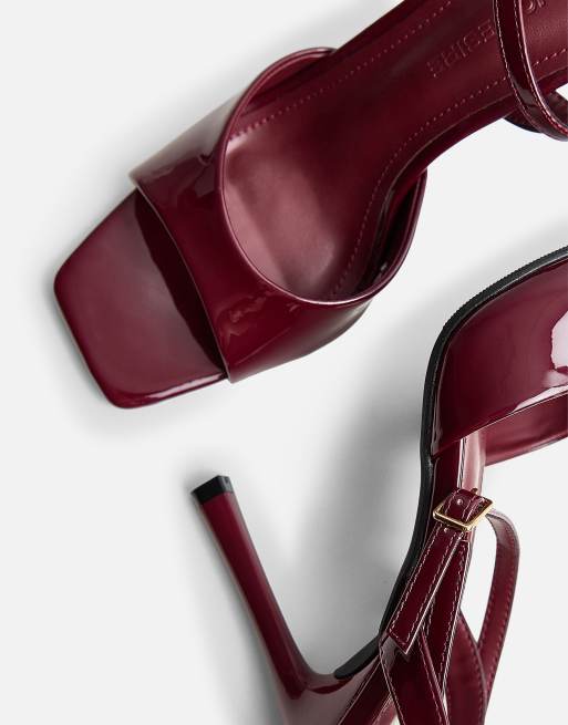 Public Desire June ankle strap peep toe heels in burgundy, 4 of 4
