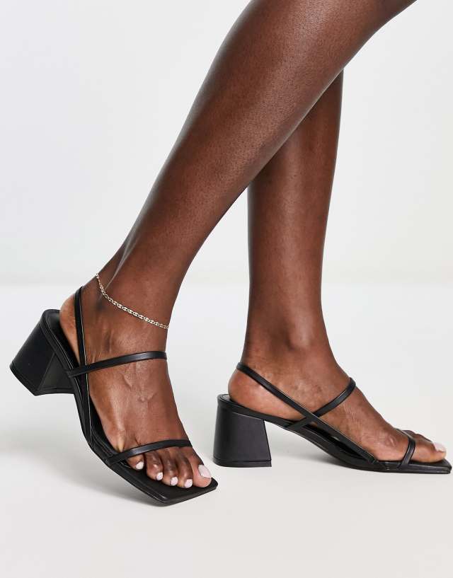 Public Desire Just Realise strappy mid heel sandals in black pu