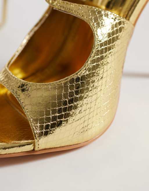 Public Desire Kaida strappy heeled sandals in gold, 4 of 4