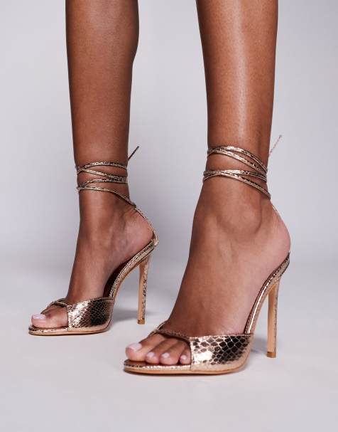 Public Desire Kalisto tie leg heeled sandals in gold - view 1