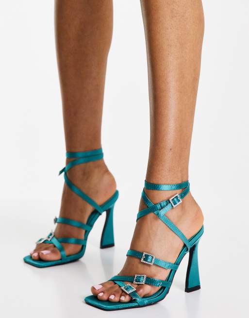 Teal store satin heels