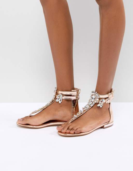 Public Desire Kammie Rose Gold Embellished Toe Post Sandals | ASOS