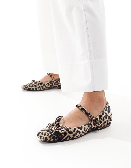 Public Desire Kandi bow ballet flats with strap in leopard velvet ASOS