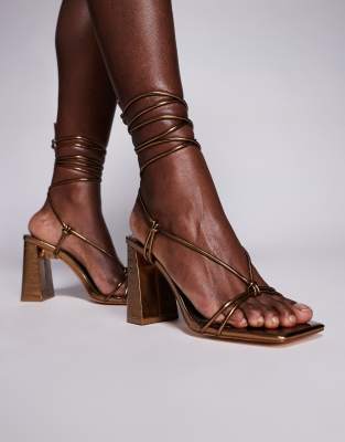  Karia tie leg block heeled sandals in bronze