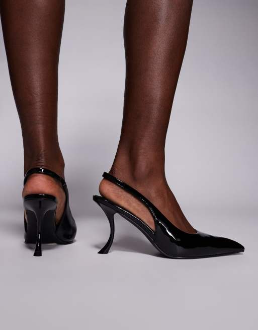 Public Desire Katsu slingback heeled shoes in black patent, 3 of 4