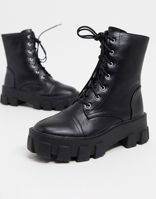 Public Desire Keeper chunky boots with statement sole in black