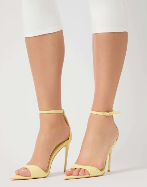 Public Desire Kelisa pu pointed toe barely there stiletto high heels in lemon - view 1