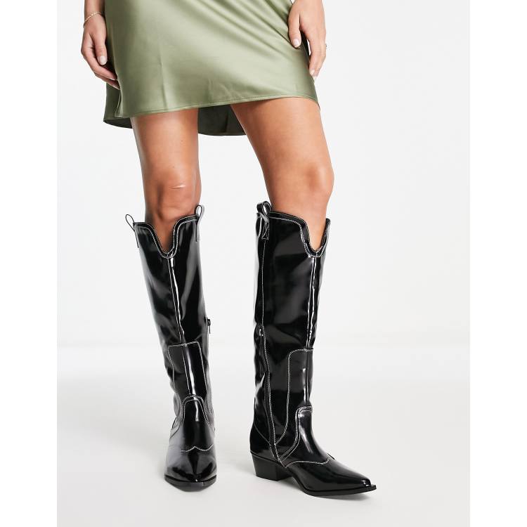 Public Desire Kentucky over the knee western boots in black ASOS