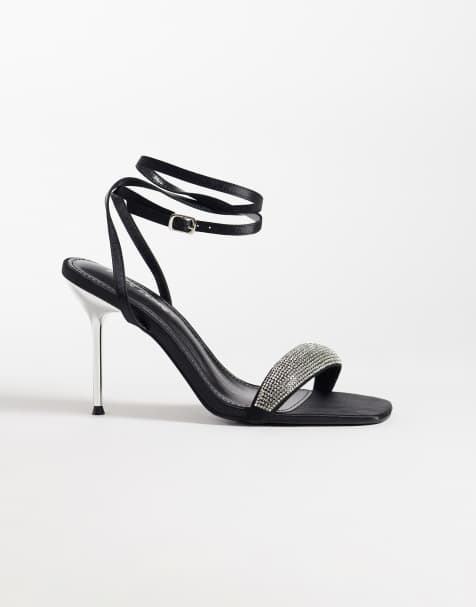 Public Desire Kirsty heeled sandals with embellishment in black and silver - view 1