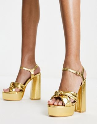 Public Desire Kiss platform heeled sandals in gold