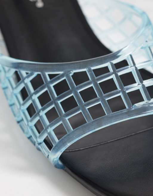 Public Desire kitten heel jelly sandals in blue, 2 of 4