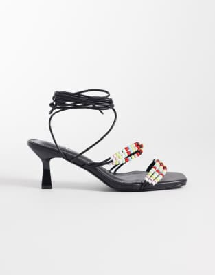 Public Desire kitten heel sandals in color beads in black