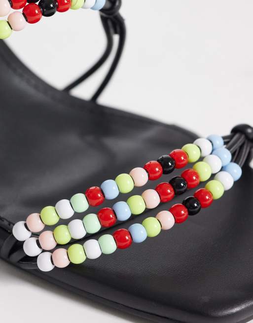 Public Desire kitten heel sandals in colour beads in black, 2 of 4