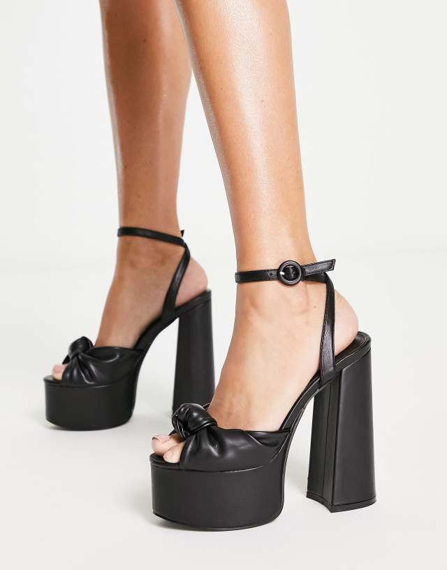 Public Desire Knot On knot front platform sandals in black