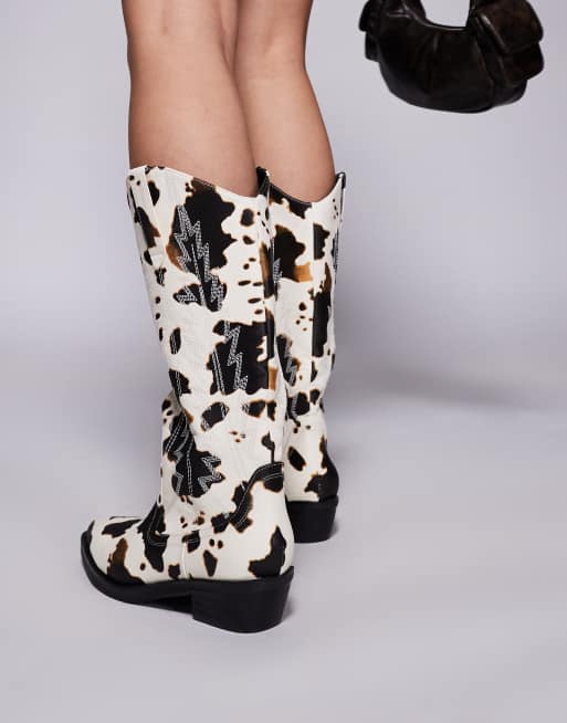 Public Desire Koiboi western ankle boots in cow print