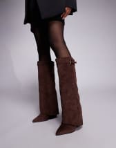 Public Desire Ellen Wide Fit pointed toe heeled knee boots in brown