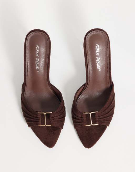 Public Desire - Kourtney - Sandales style mules à talon en suédine - Marron, 2 de 4