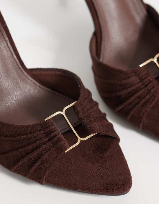 Public Desire - Kourtney - Sandales style mules à talon en suédine - Marron, 3 de 4