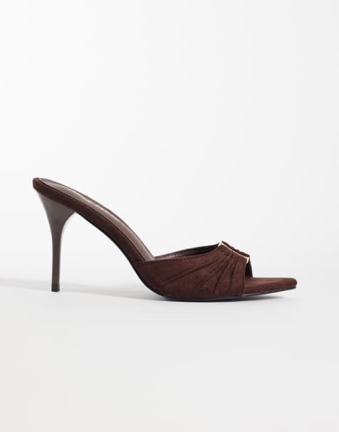 Public Desire - Kourtney - Sandalias marrones estilo mules de tacón de antelina - view 1
