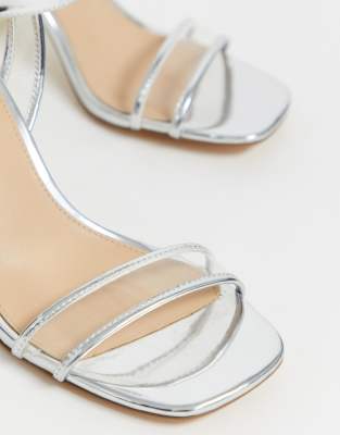 silver clear block heels